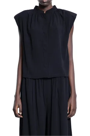 THOM KROM Bluser & Skjorter, Dame, Sort, S, Sort Jersey Mandarin Krave Vest