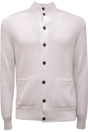 BALLANTYNE Strik, Herre, Hvid, M, Bomuld, Bomuld Cardigan Sweater Hvid Smør