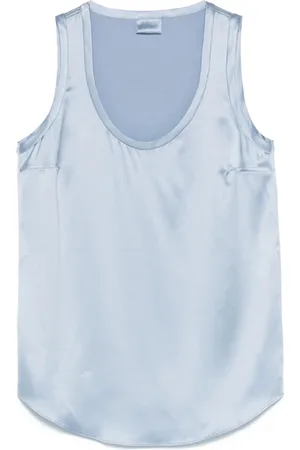 Brunello Cucinelli Top, Dame, Blå, XL, Uld, Blå-Grå Ærmeløs Top med Buet Kant