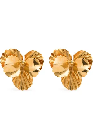 Jennifer Behr Tilbehør, Dame, Gul, ONE SIZE, Uld, Guld-tone Graveret Logo Øreringe Sæt