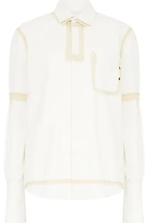 Maison Margiela Bluser & Skjorter, Dame, Hvid, S, Bomuld, Hvid Skjorte med Beige Detaljer