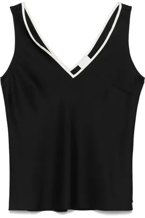 Calvin Klein Top, Dame, Sort, XS, Sort Logo Plaque V-Hals Top