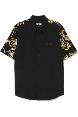 VERSACE Skjorte, Herre, Sort, S, Sort Button-Up Skjorte med Logo Detalje