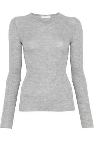 Khaite Strik, Dame, Grå, S, Lysegrå V-hals Sweater