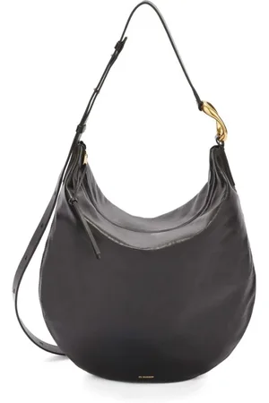 Jil Sander Taske, Dame, Sort, ONE SIZE, Uld, Sort læderhåndtaske med guldfarvet hardware