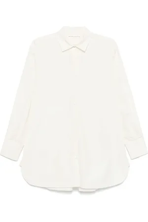 Mark Kenly Domino Tan Bluser & Skjorter, Dame, Hvid, S, Hvid Button-Up Skjorte med Box-Pleat Detalje