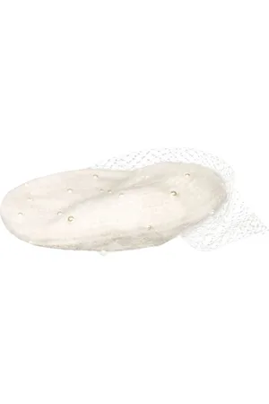 Jennifer Behr Tilbehør, Dame, Hvid, ONE SIZE, Uld, Ivory Hvid Alpaka Uld Kasket med Perledetaljer