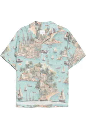 Rhude Skjorte, Herre, Flerfarvet, L, Himmelblå Grafisk Print Skjorte