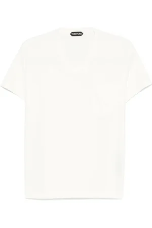 Tom Ford Top, Herre, Hvid, XL, Bomuld, V-hals T-shirt med brystlomme