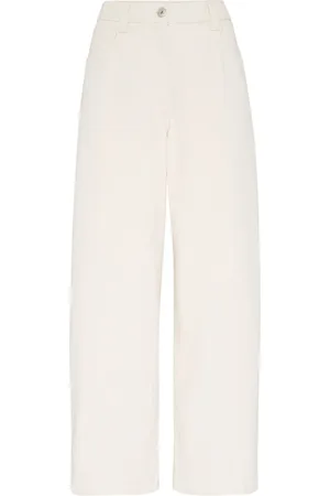 Brunello Cucinelli Bukser, Dame, Hvid, XS, Ecru Kædedetalje Bukser