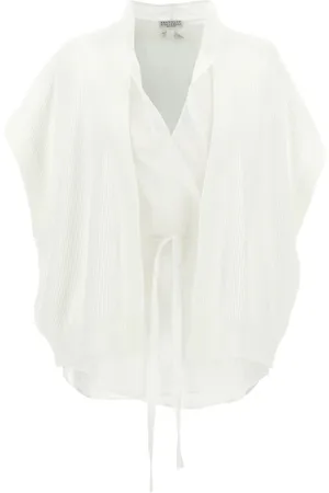 Brunello Cucinelli Bluser & Skjorter, Dame, Hvid, S, Hvid Draperet Ærme Sweater