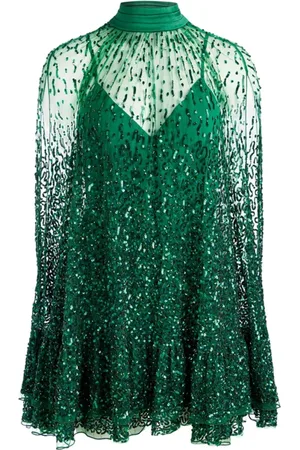 ALICE+OLIVIA Kjole, Dame, Grøn, S, Nylon, Grøn Kjole med Kåbe Overlay