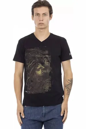 Trussardi Top, Herre, Sort, M, Bomuld, Elegant V-Neck Tee med Frontprint