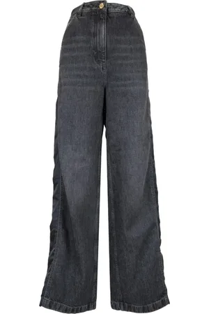 Elisabetta Franchi Jeans, Dame, Grå, W28, Bomuld, Bredbenede jeans med sidelommer