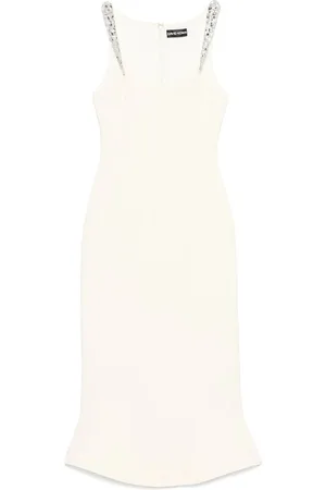 DAVID KOMA Kjole, Dame, Hvid, S, Satin, Ærmeløs U-Hals Mandel Beige Kjole