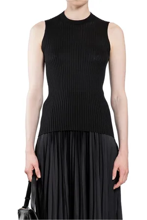 Jil Sander Top, Dame, Sort, S, Ribbet Sort Silke Ærmeløs Top