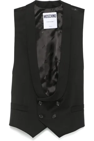 Moschino Jakke, Dame, Sort, S, Sort dobbeltradet vest med sjalskrave