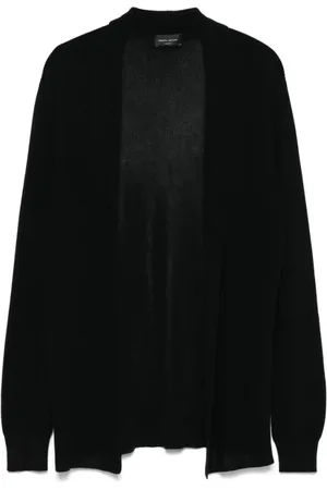 Roberto Collina Strik, Herre, Sort, L, Uld, Sort Åben Front Sweater med Lange Ærmer