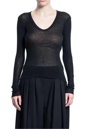 James Perse Strik, Dame, Sort, XL, Uld, Rib Deep V-Neck Langærmet T-shirt