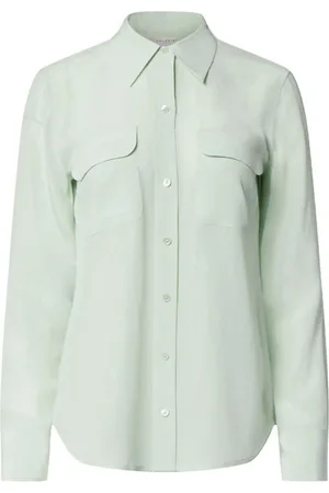 Equipment Bluser & Skjorter, Dame, Grøn, XL, Uld, Silke Grøn Klassisk Krave Skjorte