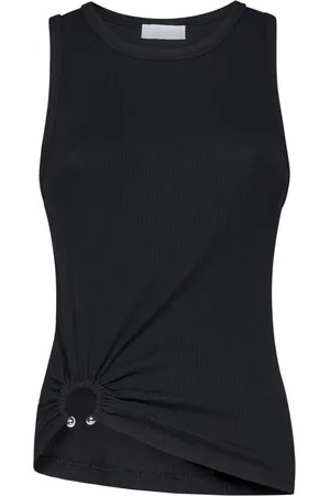 Paco rabanne Top, Dame, Sort, S, Bomuld, Sort Ribbet Tank Top med Metal Piercing