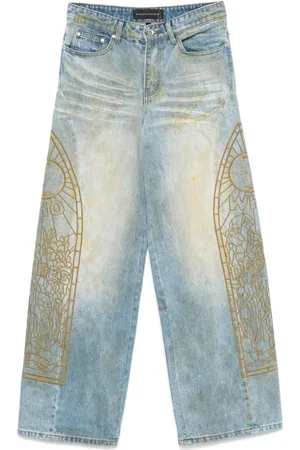 Who Decides War Jeans, Dame, Blå, W28, Indigo Blå Broderede Jeans