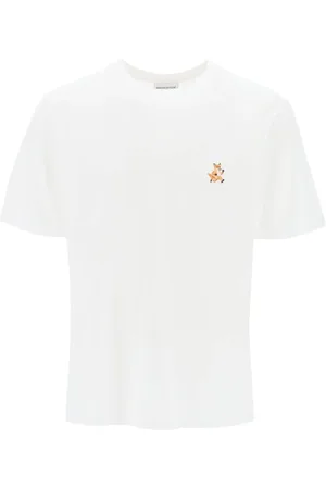 Maison Kitsuné Top, Herre, Hvid, XL, Bomuld, Speedy Fox Patch Comfort T-Shirt