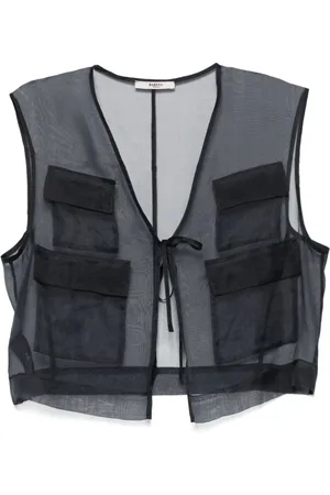 BARENA Jakke, Dame, Blå, 2XS, Navy Sheer Sleeveless Waistcoat