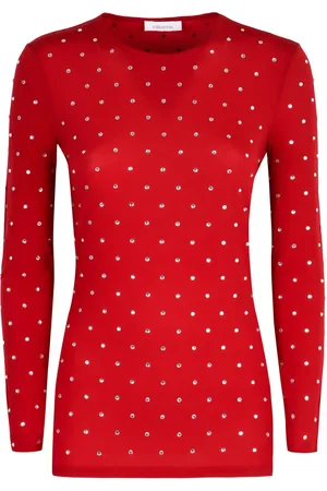 Paco rabanne Top, Dame, Rød, XS, Rayon, Rhinestone Langærmet Top