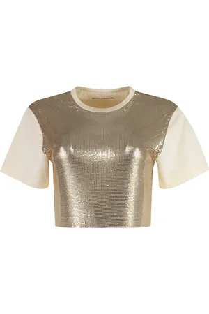 Paco rabanne Top, Dame, Gul, 2XS, Bomuld, Paillet Bomuld T-shirt