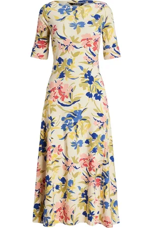 Ralph Lauren Kjole, Dame, Flerfarvet, XL, Bomuld, Blomstret Stretch Bomuld Midi Kjole