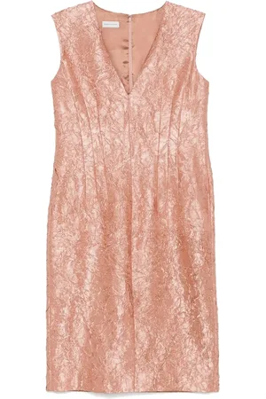 DRIES VAN NOTEN Kjole, Dame, Lyserød, M, Uld, Lyserød V-hals kjole med frontslids