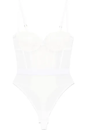 Elisabetta Franchi Top, Dame, Hvid, M, Tyl, Hvid Bodysuit med Justerbare Stropper