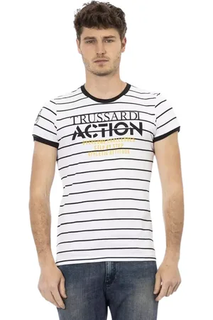 Trussardi Top, Herre, Hvid, L, Bomuld, Enkel Hvid Tee med Fedt Print