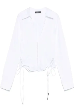 MUGLER Bluser & Skjorter, Dame, Hvid, M, Bomuld, Lace-Up V-Neck Skjorte