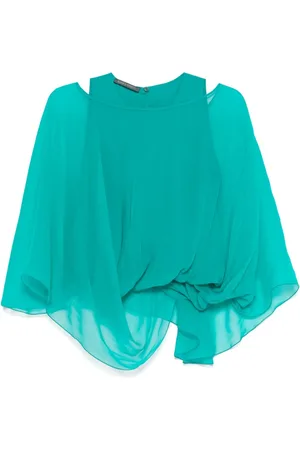 Alberta Ferretti Bluser & Skjorter, Dame, Grøn, L, Havgrøn Draperet Ærmeløs Top