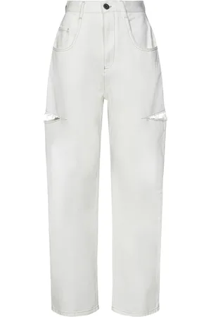 Maison Margiela Jeans, Dame, Hvid, XS, Bomuld, Hvide Brede Uregelmæssige Tårer Jeans