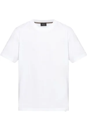 BRIONI Top, Herre, Hvid, M, Læder, Hvid Crewneck T-shirt med Lædermærke