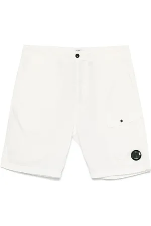 C.P. Company Shorts, Herre, Hvid, L, Hvide Bæltede Shorts med Lommer