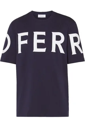 Salvatore Ferragamo Top, Herre, Blå, S, Bomuld, Navy Logo Print T-shirt