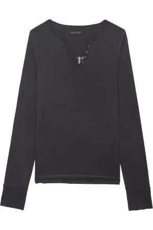 Zadig & Voltaire Top, Dame, Grå, XS, Bomuld, Mørkegrå Henley-halset Trøje