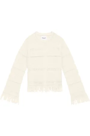 Isabel Marant Strik, Dame, Hvid, M, Hvid Frynse Detalje Rund Hals Sweater