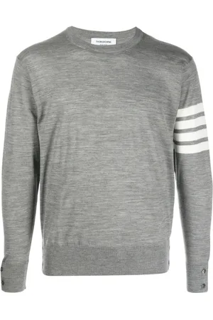 Thom Browne Strik, Herre, Grå, L, Uld, Stribet Uld Rund Hals Sweater