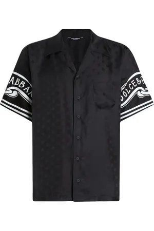 Dolce & Gabbana Skjorte, Herre, Sort, L, Sort Logo Print Camp Krave Skjorte