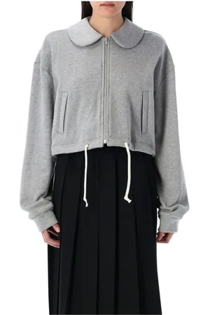 Comme des Garçons Sweathshirts & Hoodies, Dame, Grå, M, Bomuld, Grå Strikket Zip-up Hættetrøje Peter Pan Krave