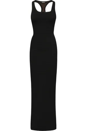 Jacquemus Kjole, Dame, Sort, S, Uld, Sort Kjole med Krokodilleeffekt og Slids