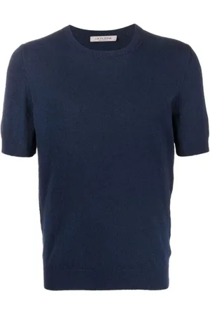 LA FILERIA Strik, Herre, Blå, L, Bomuld, Blå Strikket Crew Neck T-shirt