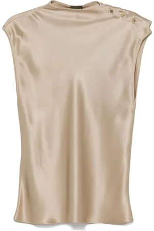 Giorgio Armani Top, Dame, , S, Uld, Mock Neck Skjorte med Tørklæde Detaljer