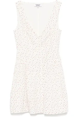 Frankies Bikinis Kjole, Dame, Hvid, L, Uld, Blomstret V-hals Kjole med Lommer