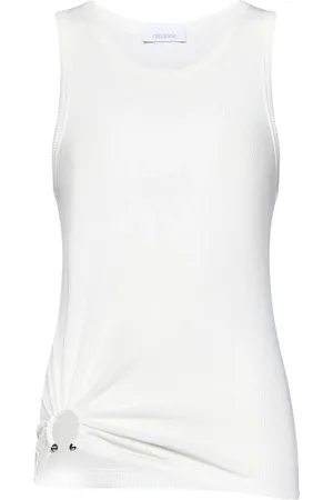 Paco rabanne Top, Dame, Hvid, S, Bomuld, Hvid Ribbet Tank Top med Metal Piercing